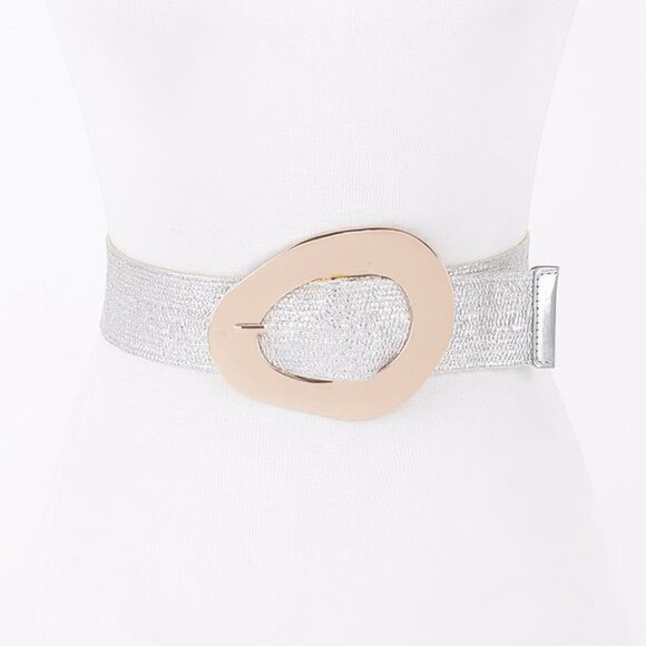 Vintage Buckle Metallic Stretch Straw Plus size belt - Picture 1 of 2